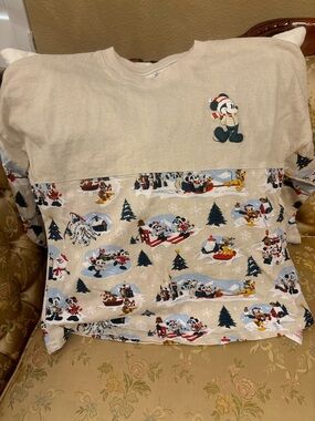 Disney Beige and Multi Mickey Mouse Holiday Pullover